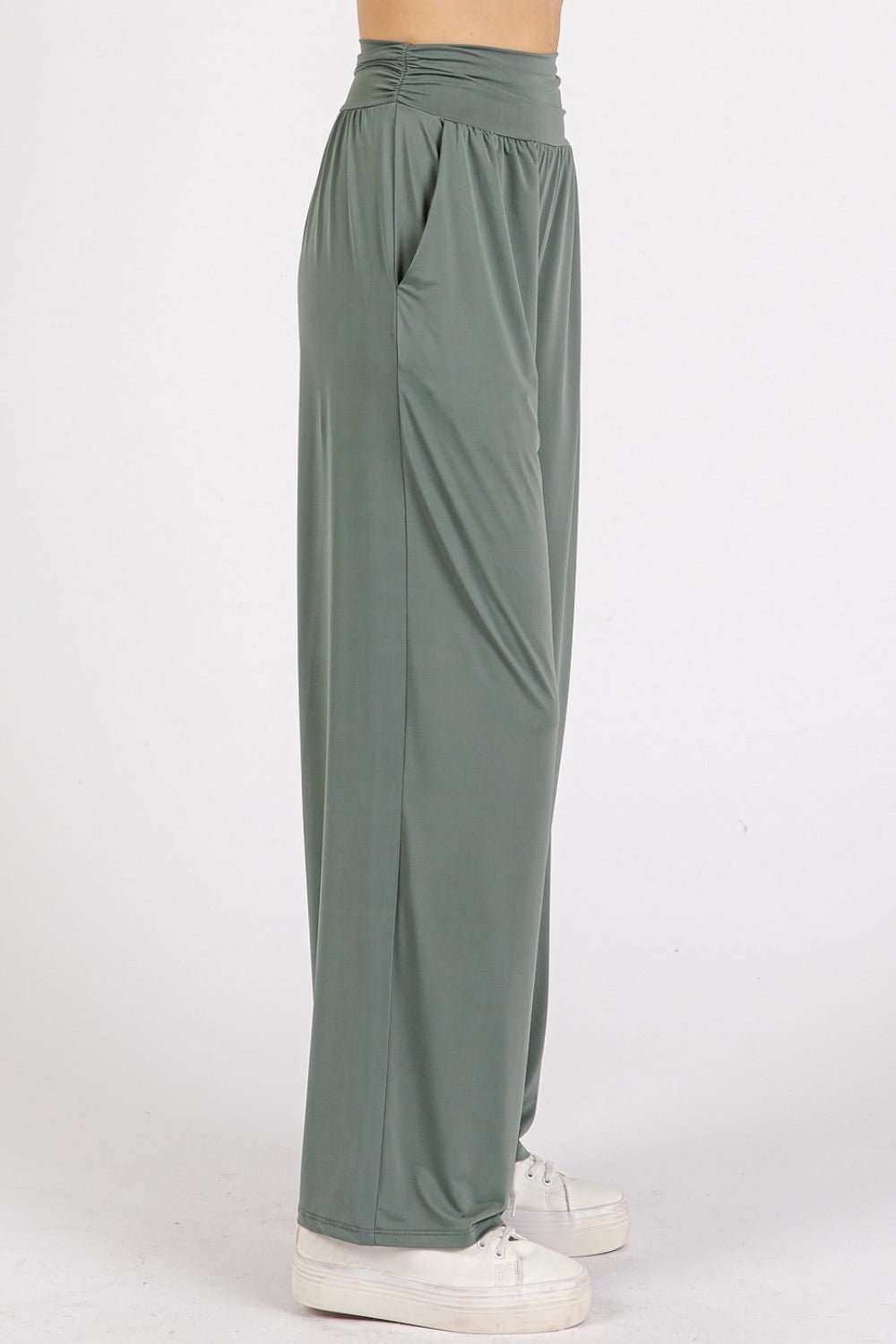 Mittoshop - Wide Leg Athleisure Pants in Army Green