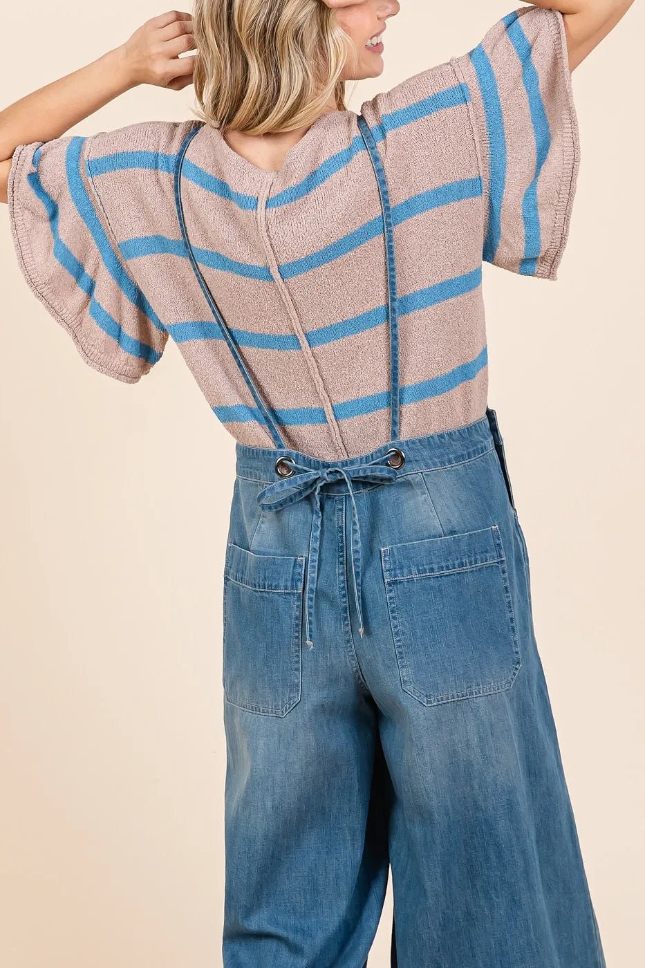 Mittoshop - Wide Leg Denim Overalls in Medium Wash