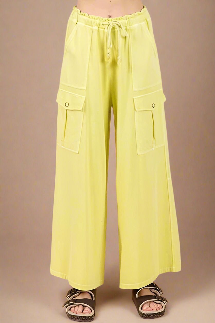 Mittoshop - Yellow French Terry Wide Leg Cargo Pants
