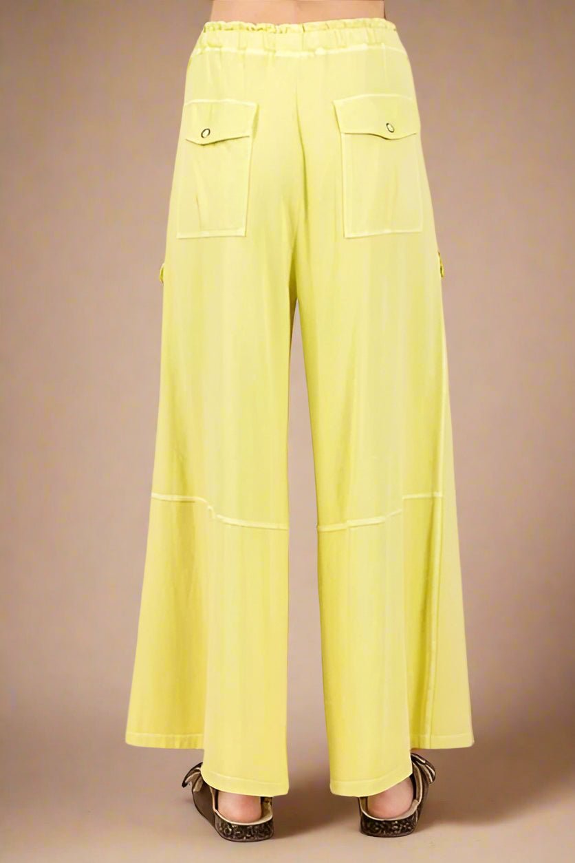 Mittoshop - Yellow French Terry Wide Leg Cargo Pants