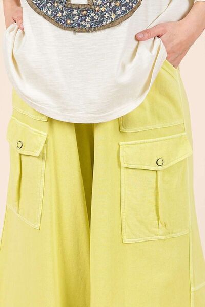 Mittoshop - Yellow French Terry Wide Leg Cargo Pants