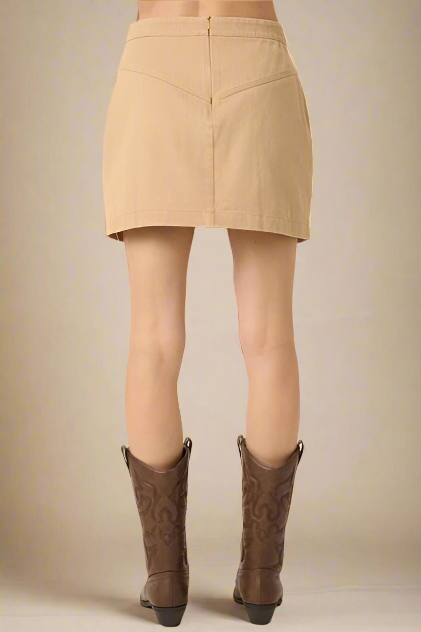 Mittoshop - Zipper Back Twill Mini Skirt in Tan