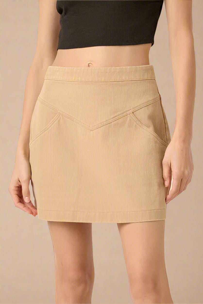 Mittoshop - Zipper Back Twill Mini Skirt in Tan