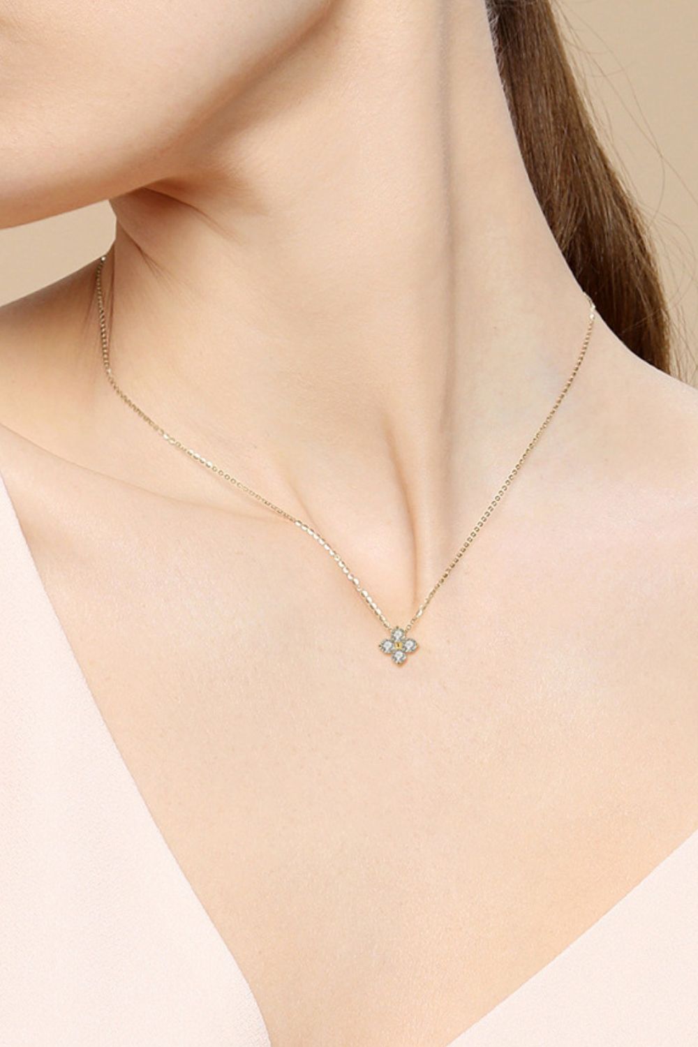 Moissanite Four Leaf Clover Pendant NecklaceNecklaceBeach Rose Co.