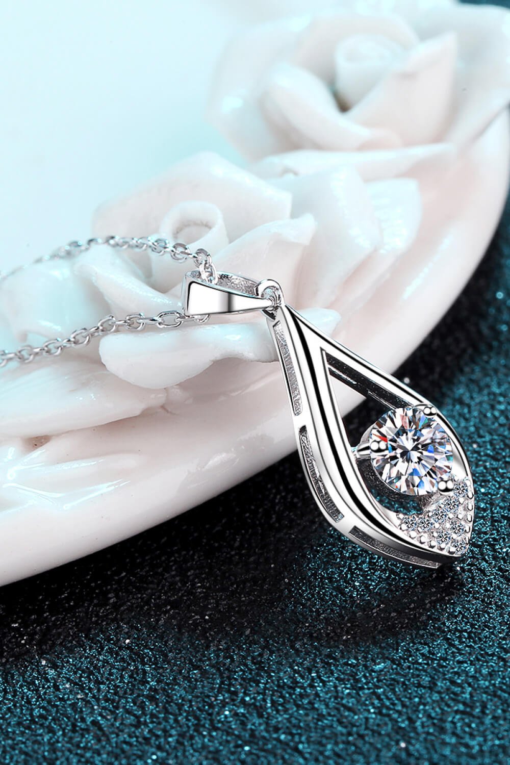 Moissanite Silver Teardrop Pendant NecklaceNecklaceBeach Rose Co.