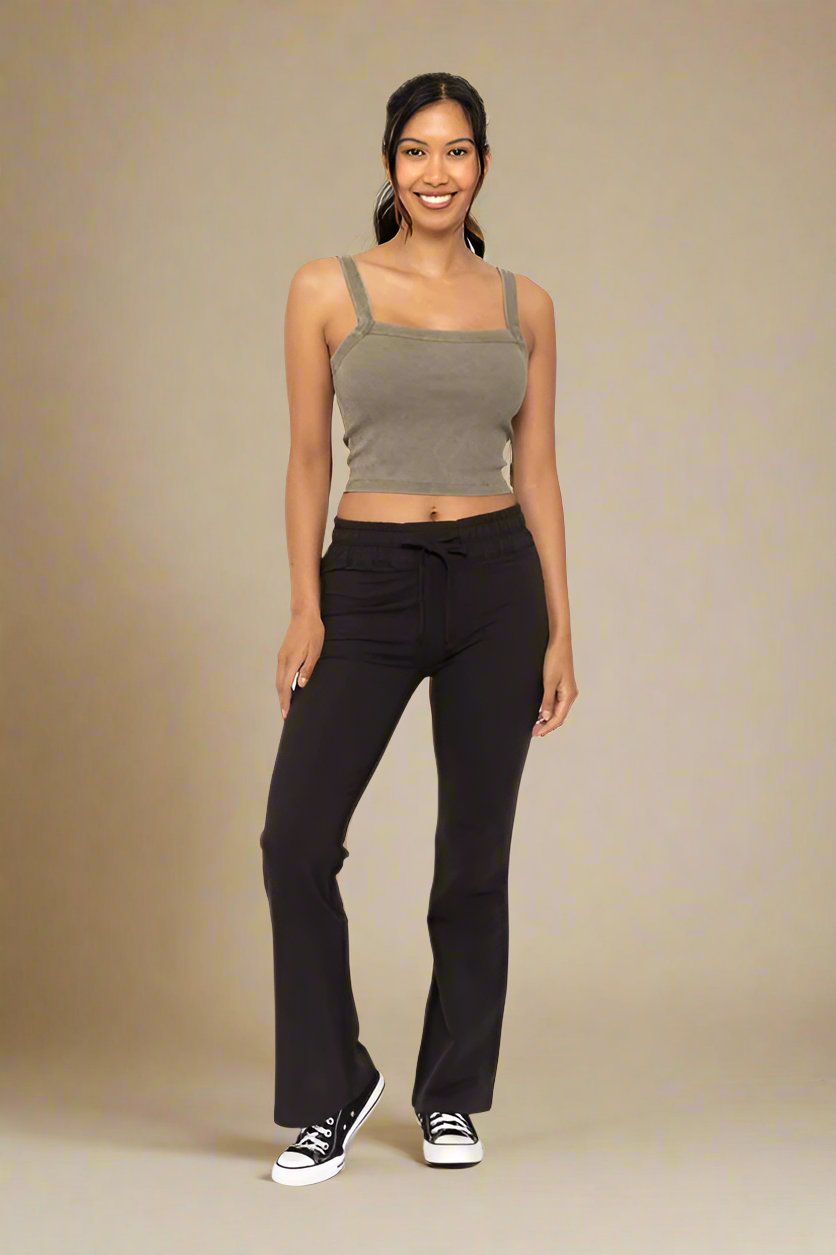 Mono B - Black Drawstring Waist Flare Leg Pants