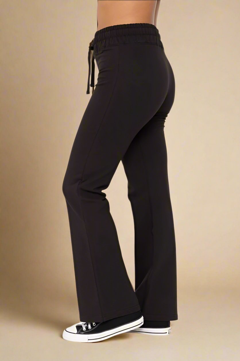 Mono B - Black Drawstring Waist Flare Leg Pants