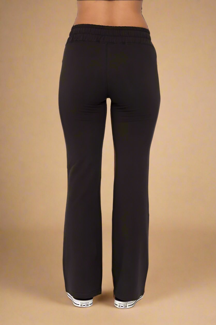 Mono B - Black Drawstring Waist Flare Leg Pants