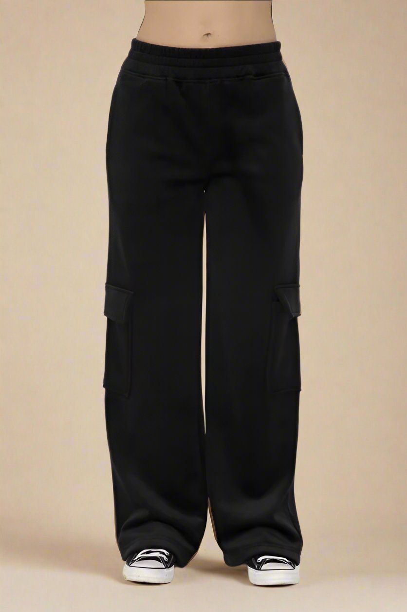 Mono B - Black Elastic Waist Corduroy Cargo Pants