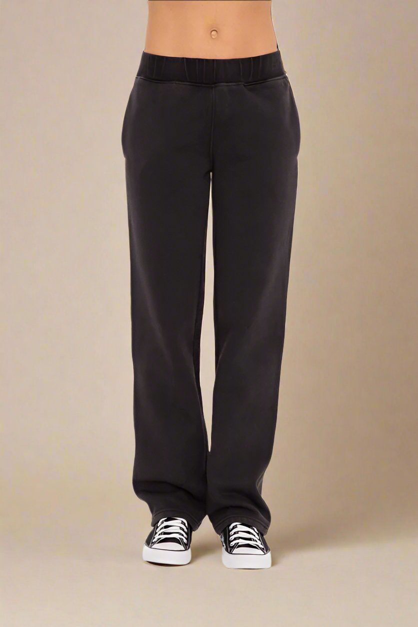 Mono B - Black Elastic Waist Fleece Pants