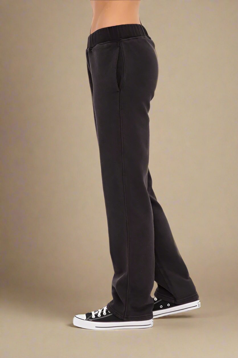 Mono B - Black Elastic Waist Fleece Pants