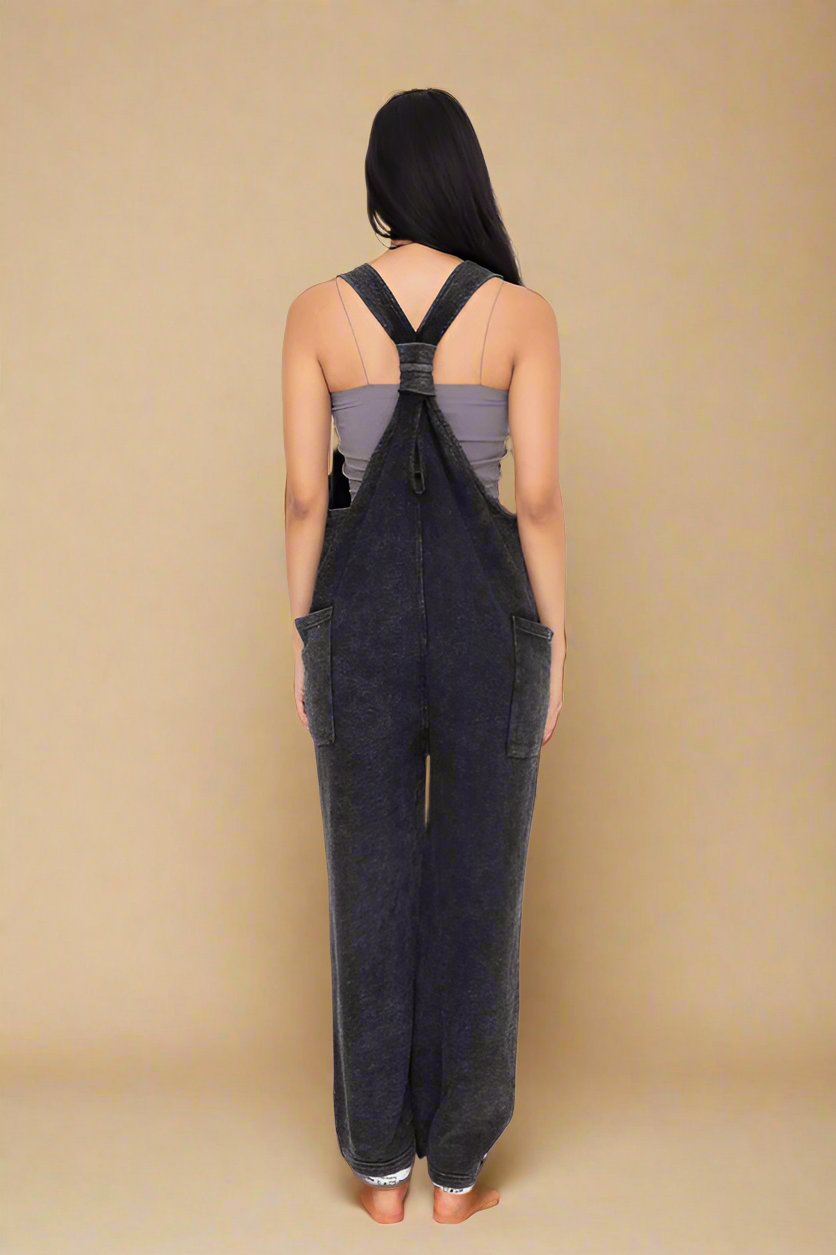 Mono B - Black Mineral Wash V - Neck Overalls