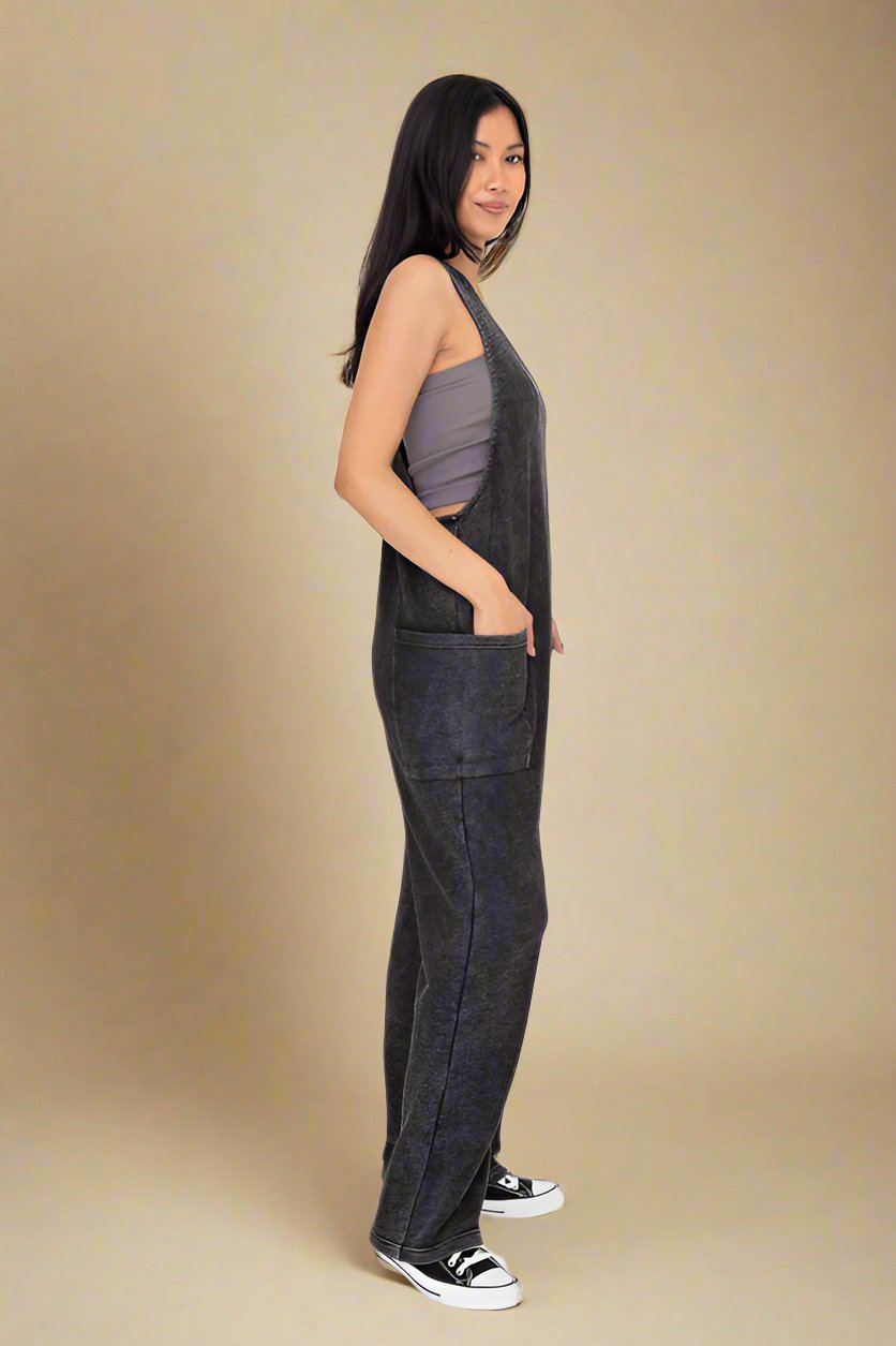 Mono B - Black Mineral Wash V - Neck Overalls