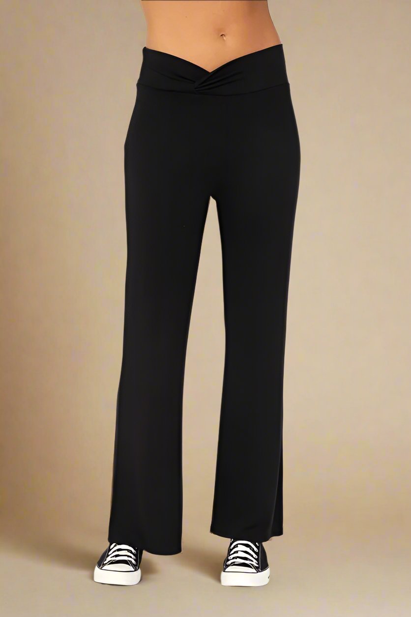 Mono B - Black V - Waist Flare Leg Pants