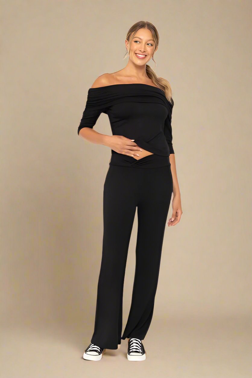 Mono B - Black V - Waist Flare Leg Pants