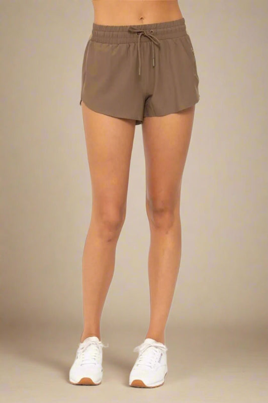 Mono B - Drawstring Active Shorts in Mocha Brown