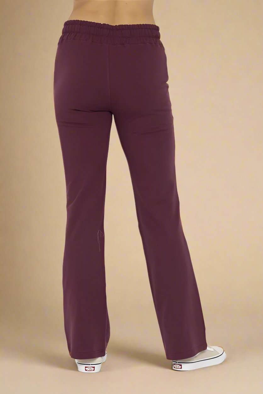 Mono B - Drawstring Waist Flare Leg Pants in Plum