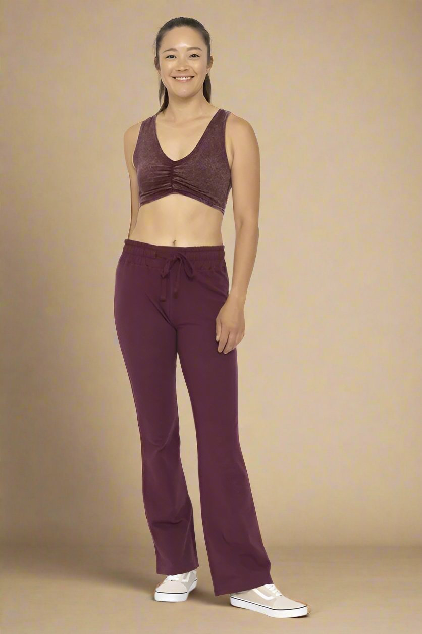 Mono B - Drawstring Waist Flare Leg Pants in Plum