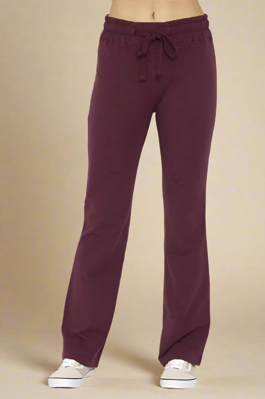 Mono B - Drawstring Waist Flare Leg Pants in Plum