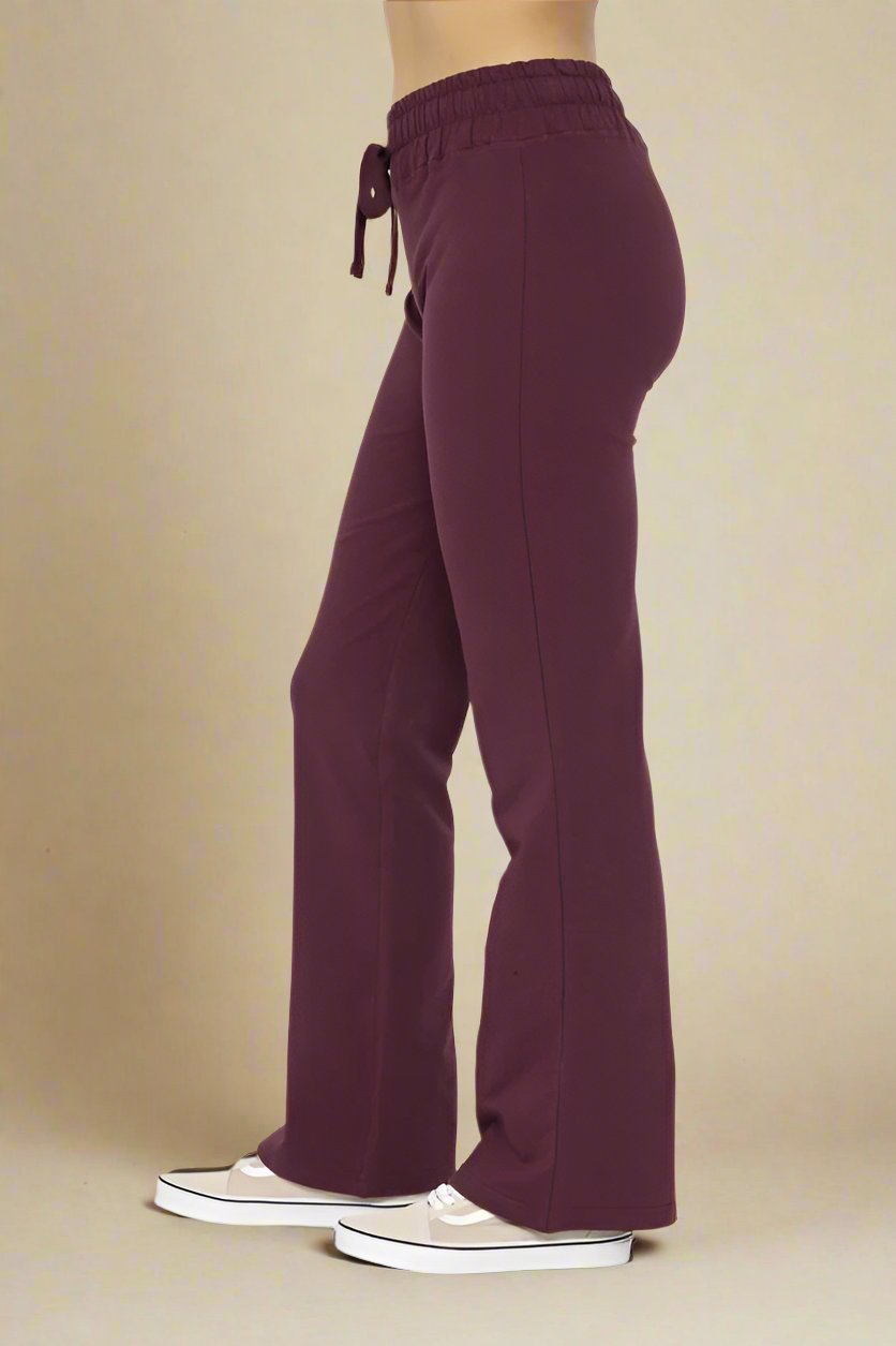 Mono B - Drawstring Waist Flare Leg Pants in Plum