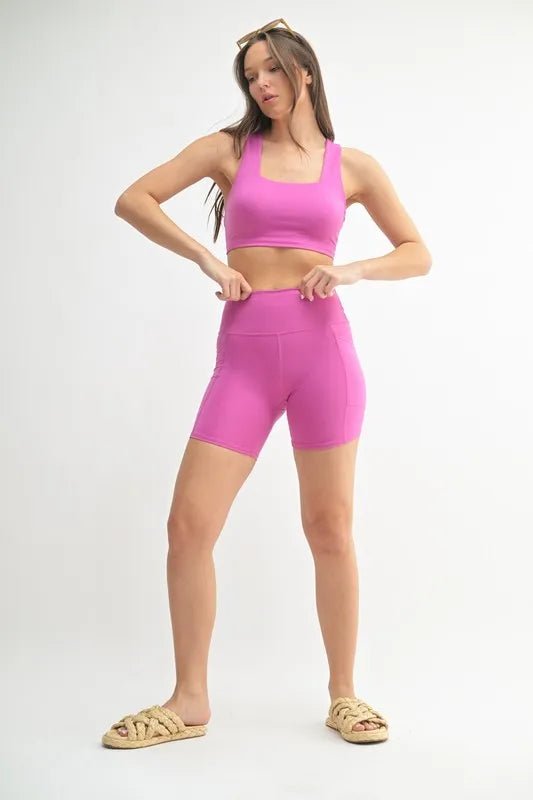 Mono B - High Waist Pocket Biker Shorts in Bright Pink