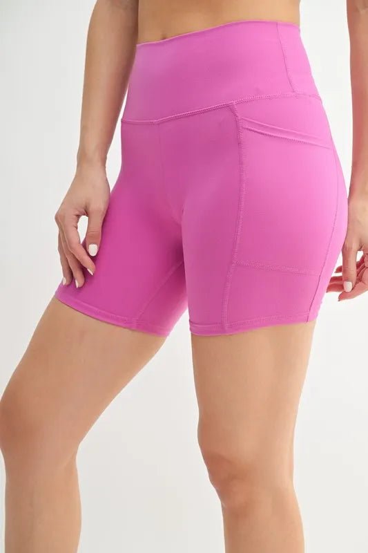 Mono B - High Waist Pocket Biker Shorts in Bright Pink