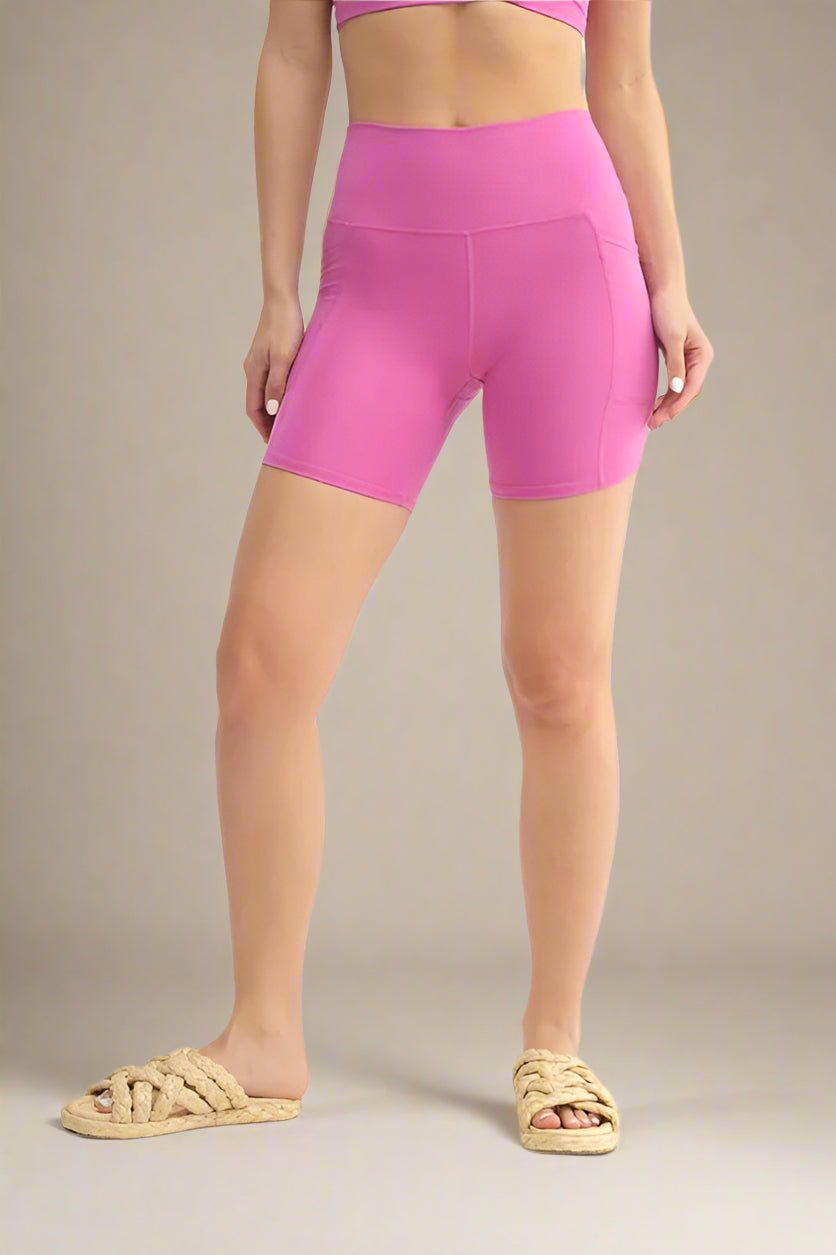 Mono B - High Waist Pocket Biker Shorts in Bright Pink