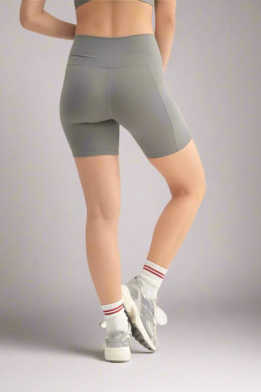 Mono B - High Waist Pocket Biker Shorts in Smoky Taupe