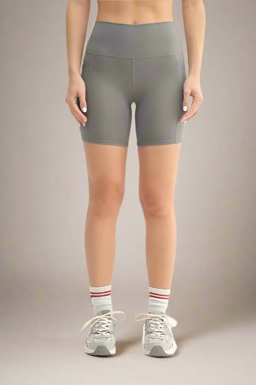 Mono B - High Waist Pocket Biker Shorts in Smoky Taupe