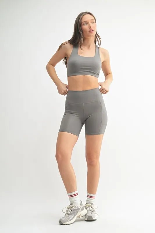 Mono B - High Waist Pocket Biker Shorts in Smoky Taupe