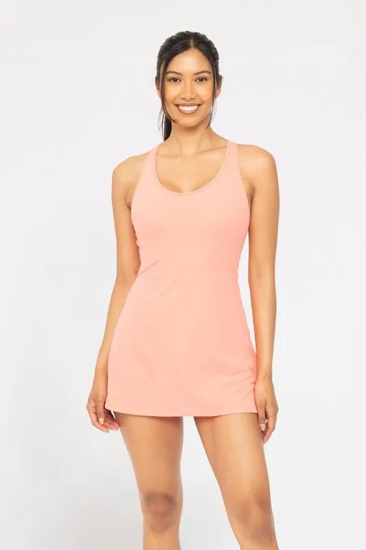 Mono B - Keyhole Back Active Mini Dress – Soft Coral Pink