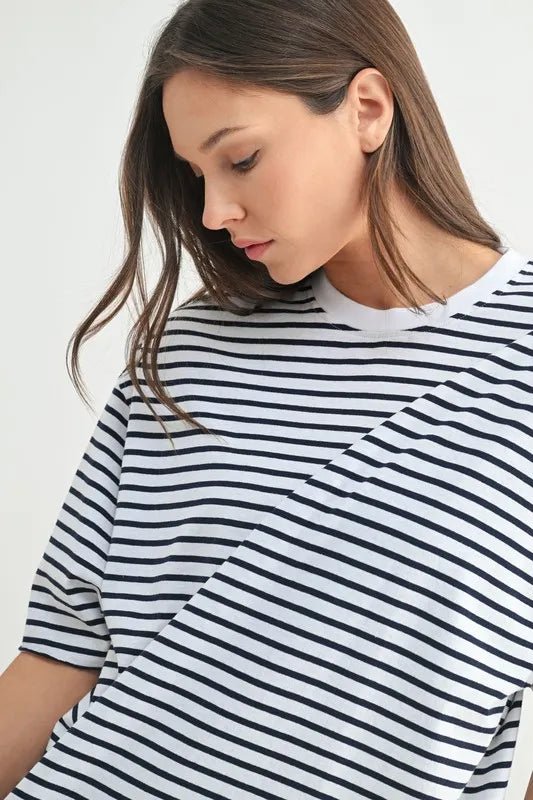 Mono B - Relaxed Fit Stripe Tee – White & Navy