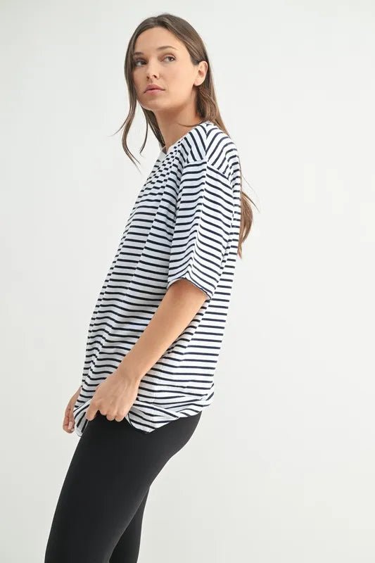 Mono B - Relaxed Fit Stripe Tee – White & Navy