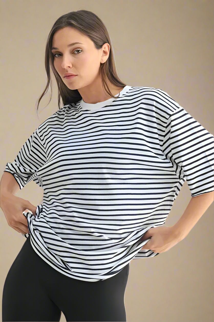 Mono B - Relaxed Fit Stripe Tee – White & Navy