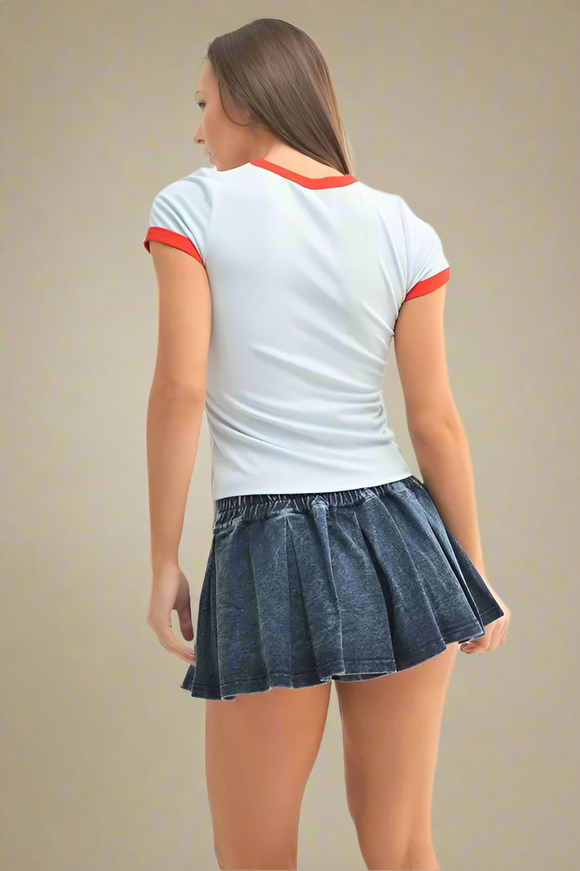 Mono B - Retro Ringer Tee – Sky Blue & Red