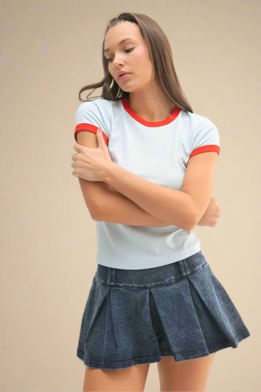 Mono B - Retro Ringer Tee – Sky Blue & Red