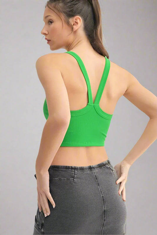 Mono B - Rib Knit Active Crop Tank in Bright Green