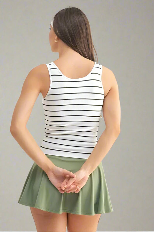 Mono B - Rib Knit Scoop Neck Tank – White & Moss Stripe