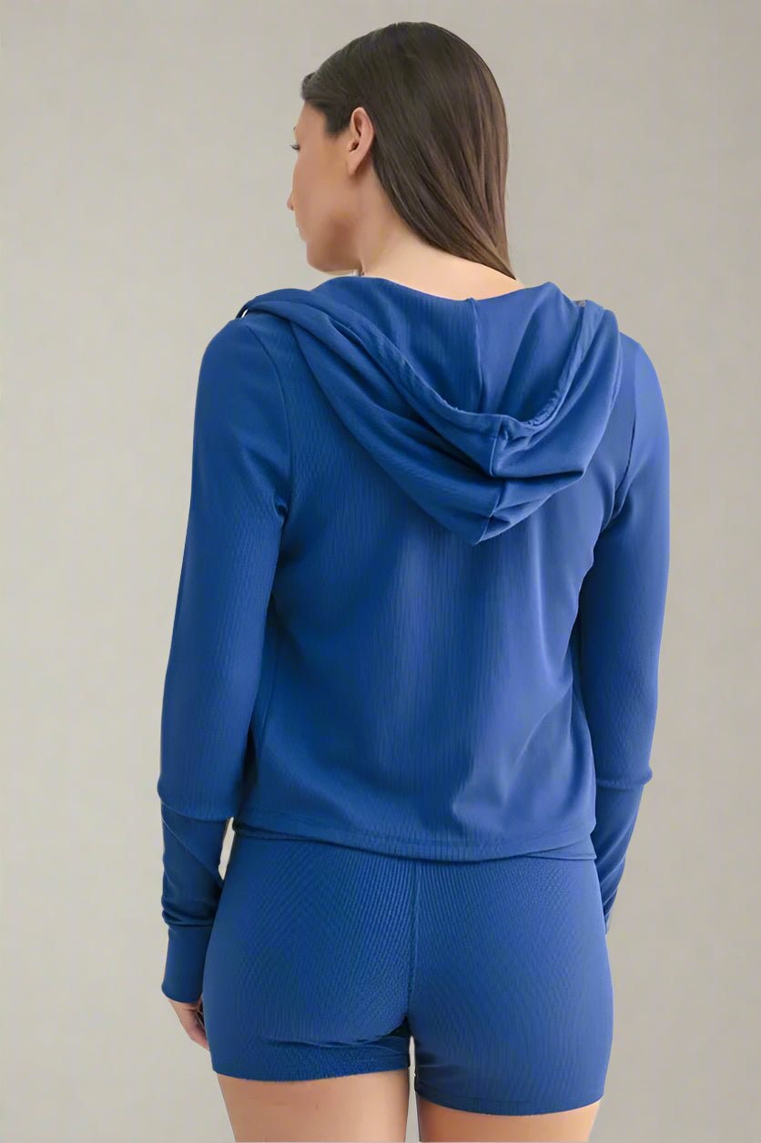 Mono B - Rib Knit Zip Hoodie – Cobalt Blue