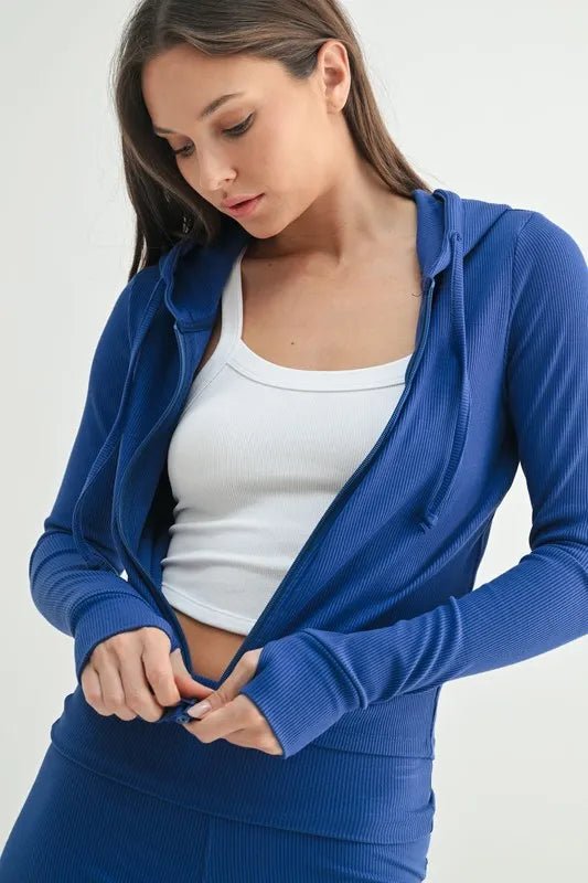 Mono B - Rib Knit Zip Hoodie – Cobalt Blue