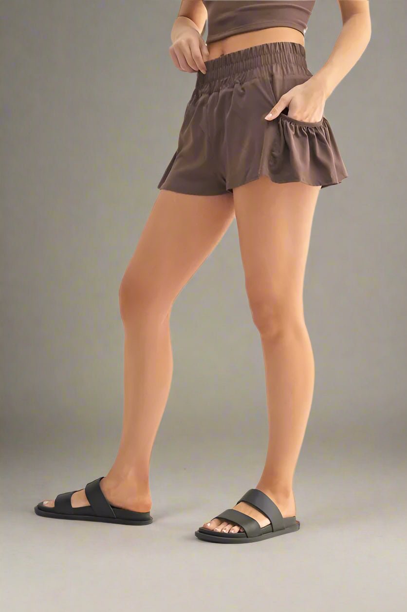 Mono B - Ruffle Pocket Lounge Shorts – Cocoa Brown