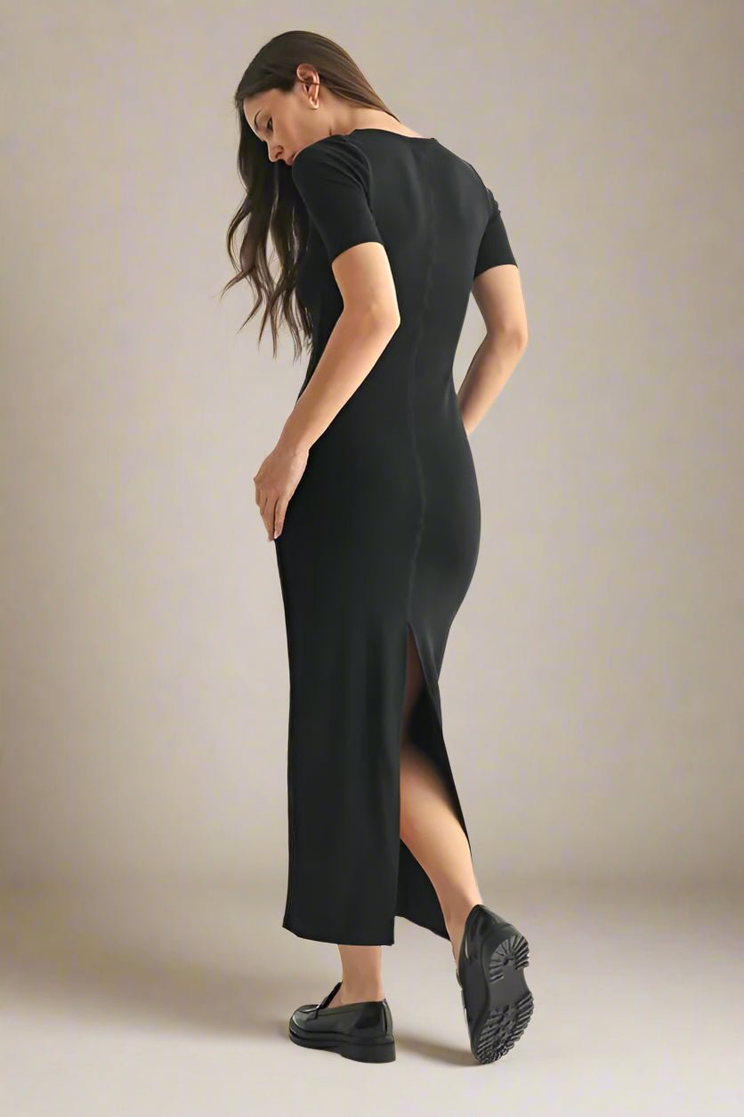 MONO B Black Scoop Neck Midi Dress Black / L MONO B Black Scoop Neck Midi Dress Black / L