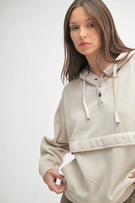 Mono B - Snap Henley Hoodie – Oatmeal Beige