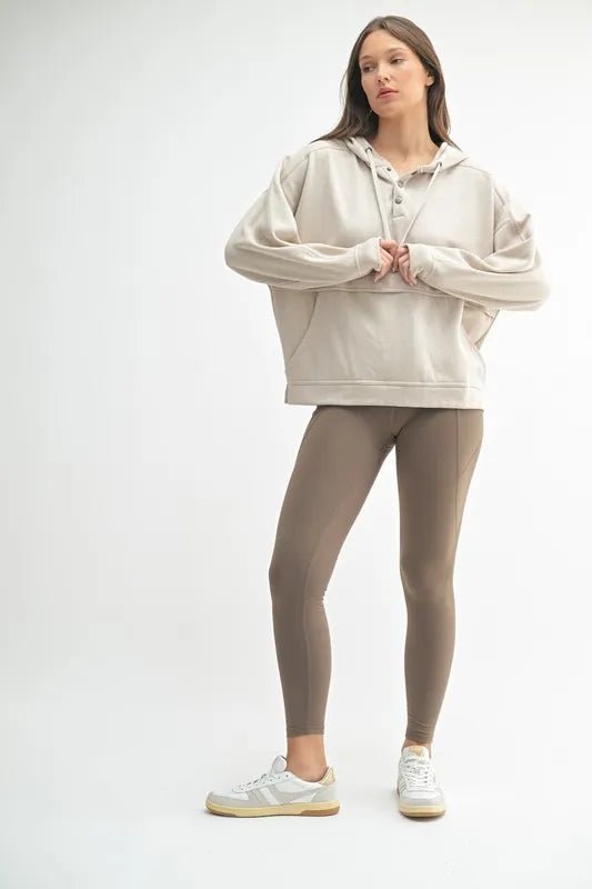 Mono B - Snap Henley Hoodie – Oatmeal Beige