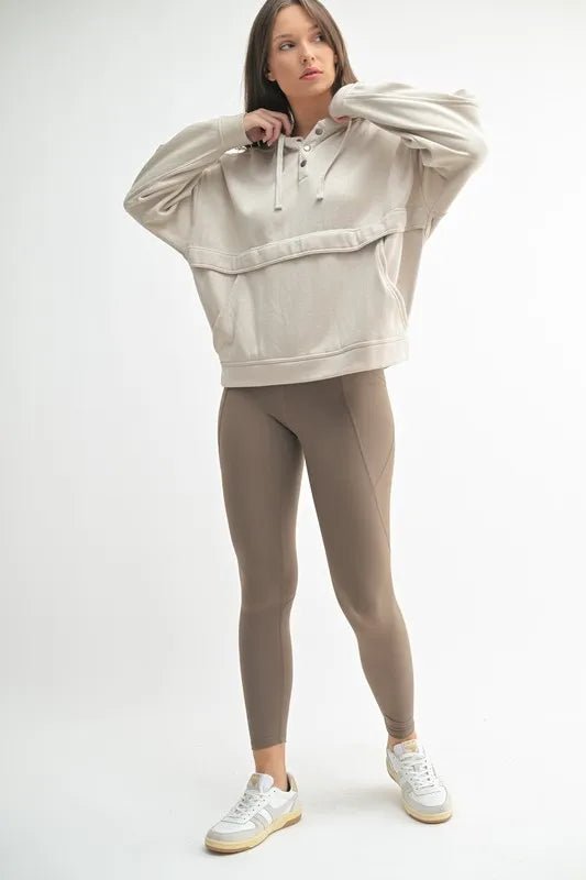 Mono B - Snap Henley Hoodie – Oatmeal Beige