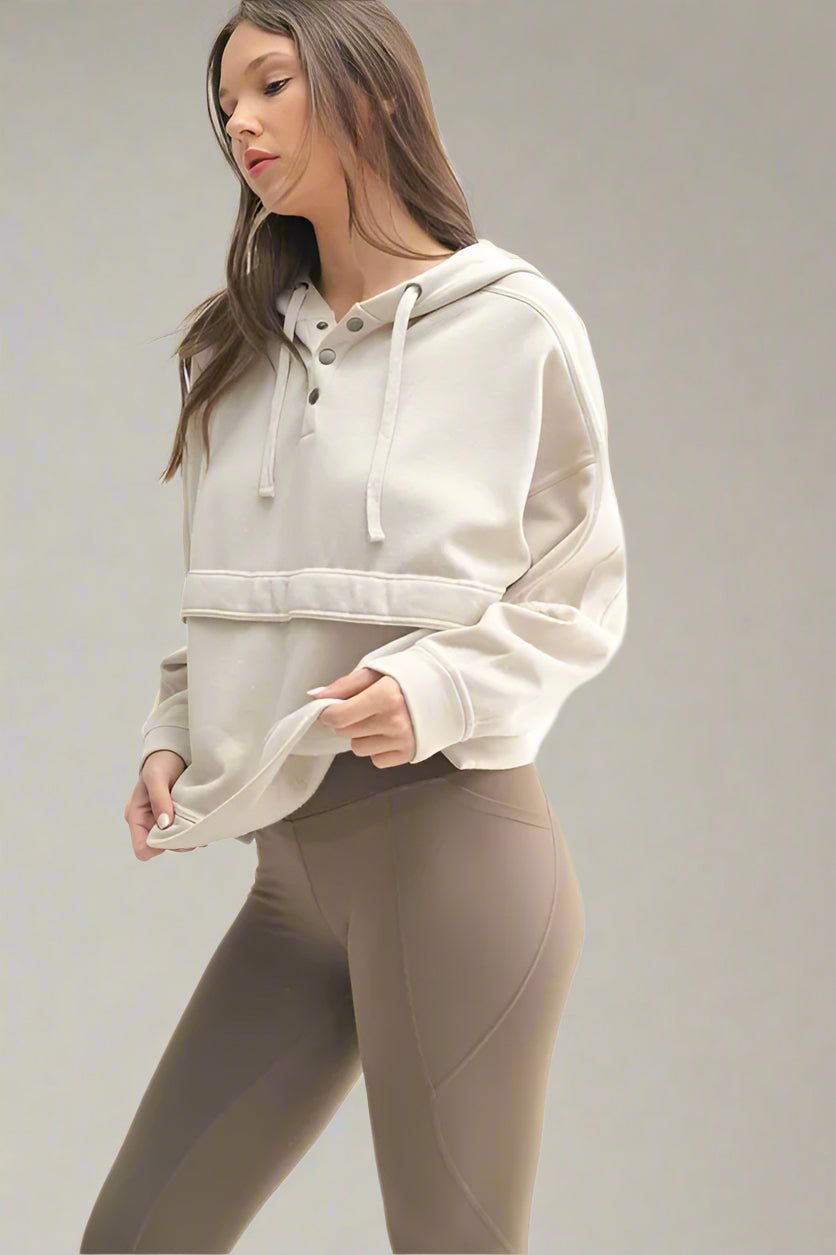 Mono B - Snap Henley Hoodie – Oatmeal Beige