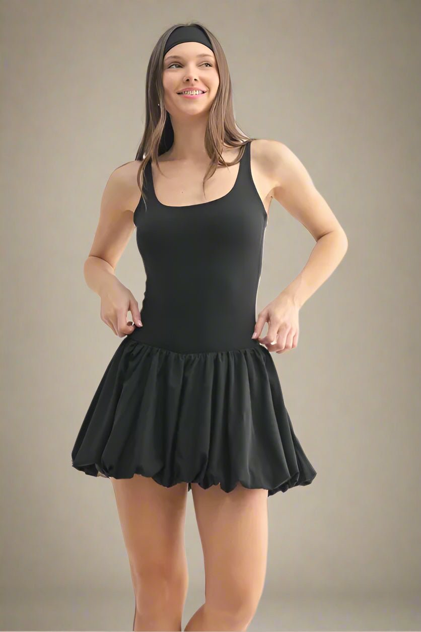 Mono B - Sporty Bubble Hem Mini Dress – Black