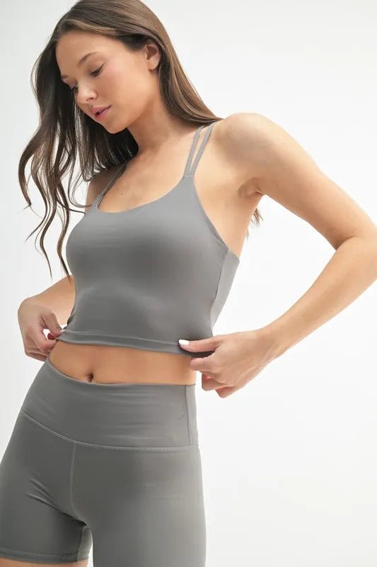 Mono B - Strappy Back Cropped Active Tank – Smoky Taupe
