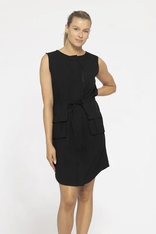 Mono B - Utility Pocket Tie - Waist Mini Dress – Black