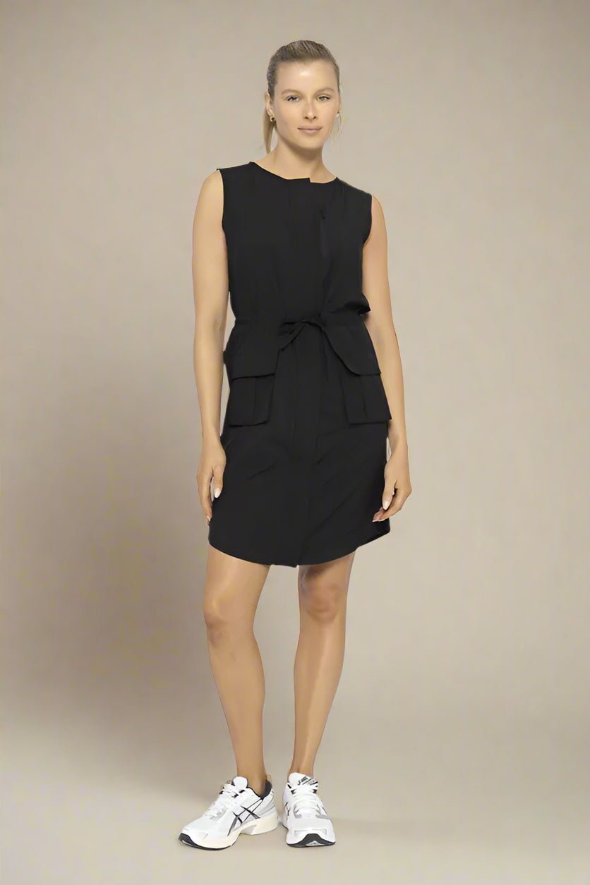 Mono B - Utility Pocket Tie - Waist Mini Dress – Black